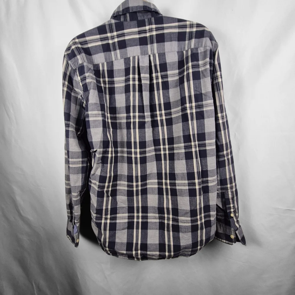 American Eagle Blue‎ Gray Plaid Button Down Shirt Mens Medium Preppy